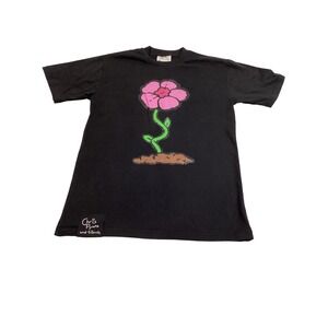 Chris Pyrate and Friends Flower Graphic T-Shirt Black Mens Size 
Medium